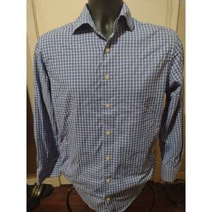 Peter Millar E4 Summer Comfort Mens Size S Button Down Blue Plaid Check Shirt